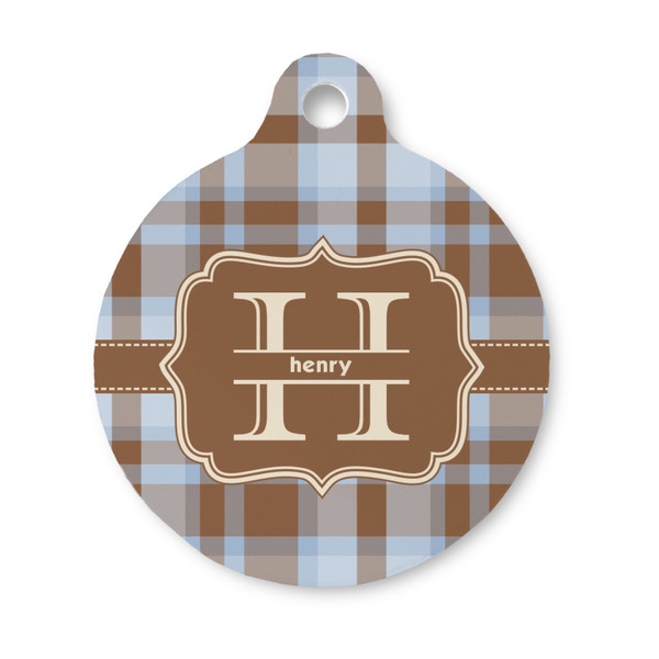 Custom Two Color Plaid Round Pet ID Tag - Small (Personalized)