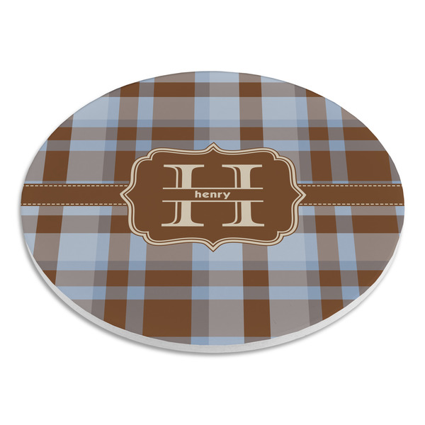 Two Color Plaid Round Stone Trivet - Angle View