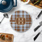 Two Color Plaid Round Stone Trivet - In Context View