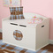 Two Color Plaid Round Wall Decal on Toy Chest