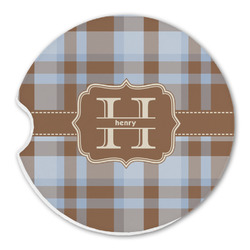 Two Color Plaid Sandstone Car Coaster - Single (Personalized)