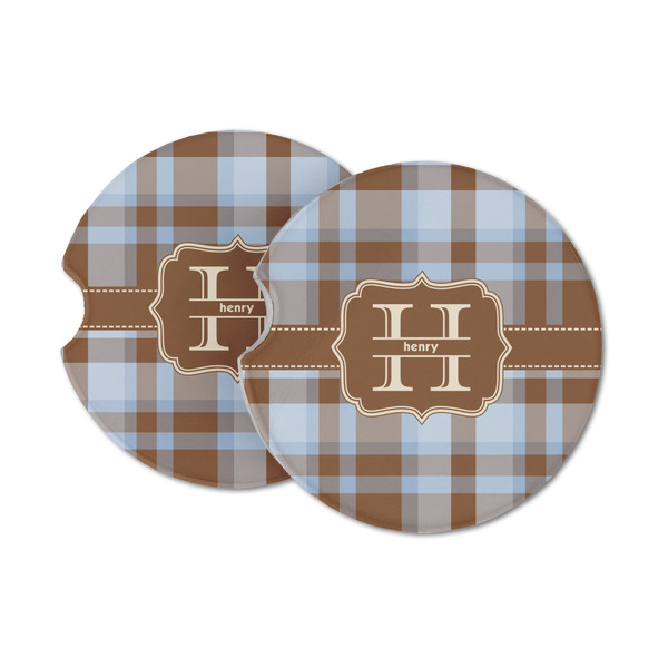 Custom Two Color Plaid Sandstone Car Coasters (Personalized)