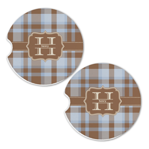 Two Color Plaid Sandstone Car Coasters - Set of 2