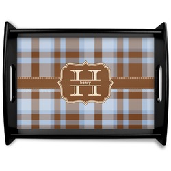 Two Color Plaid Black Wooden Tray - Large (Personalized)