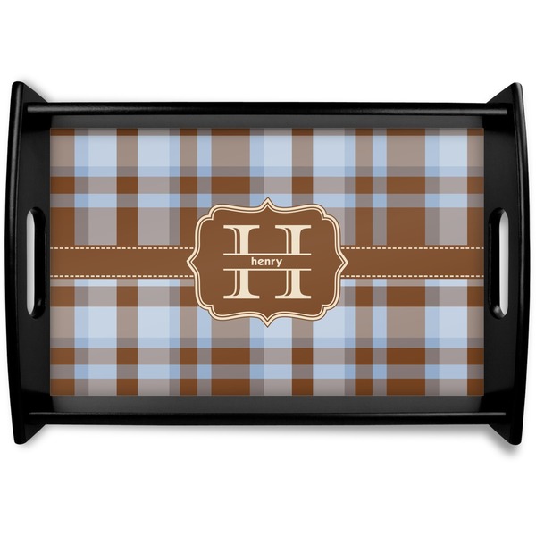 Custom Two Color Plaid Black Wooden Tray - Small (Personalized)