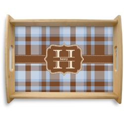 Two Color Plaid Natural Wooden Tray - Large (Personalized)