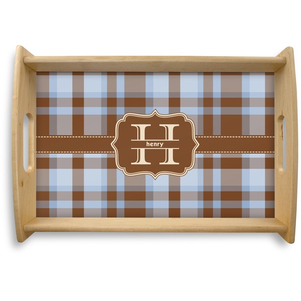 Custom Two Color Plaid Natural Wooden Tray - Small (Personalized)