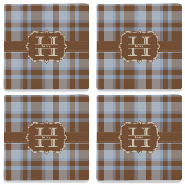 Two Color Plaid Set of 4 Sandstone Coasters - See All 4 View