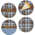 Two Color Plaid Set of 4 Glass Appetizer / Dessert Plate 8" (Personalized)