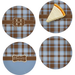 Two Color Plaid Set of 4 Glass Appetizer / Dessert Plate 8" (Personalized)