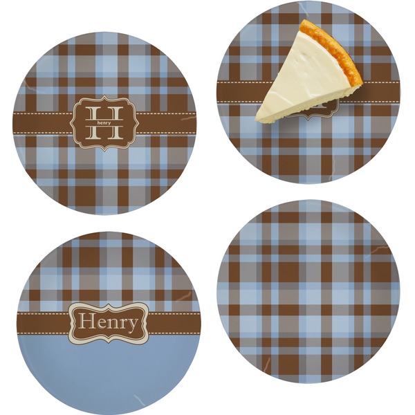Custom Two Color Plaid Set of 4 Glass Appetizer / Dessert Plate 8" (Personalized)