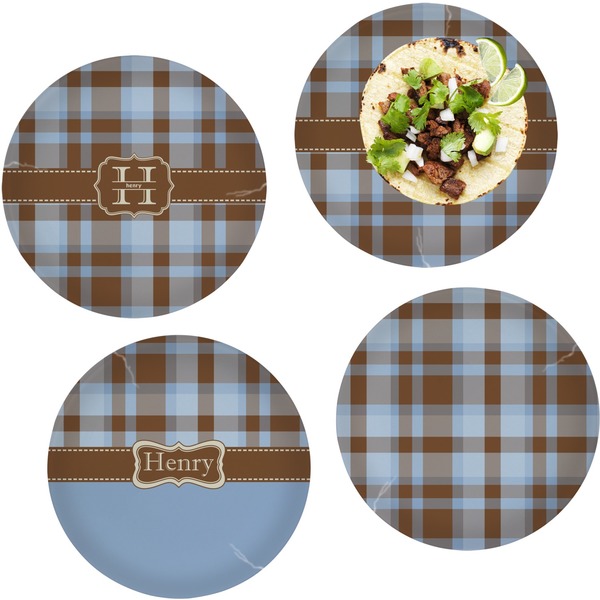 Custom Two Color Plaid Set of 4 Glass Lunch / Dinner Plate 10" (Personalized)
