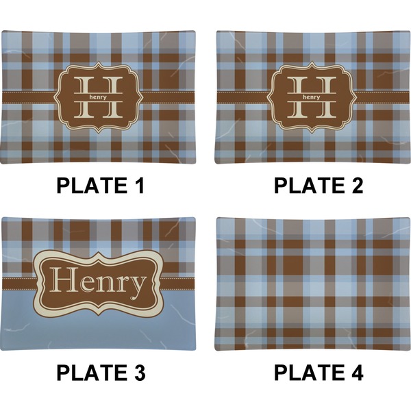 Two Color Plaid Set of Rectangular Appetizer / Dessert Plates (Approval)