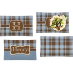 Two Color Plaid Set of 4 Glass Rectangular Lunch / Dinner Plate (Personalized)