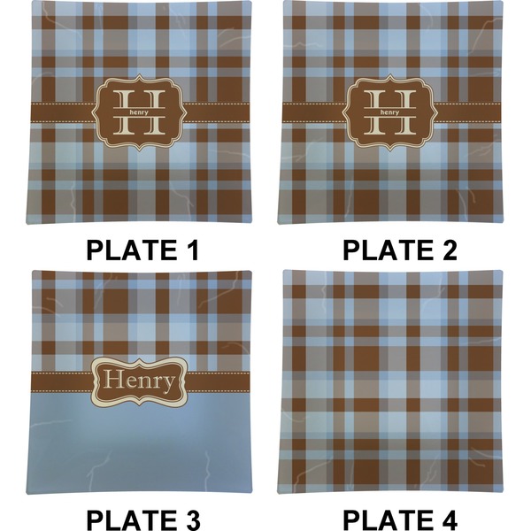 Two Color Plaid Set of Square Dinner Plates (Approval)