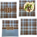 Two Color Plaid Set of 4 Glass Square Lunch / Dinner Plate 9.5" (Personalized)