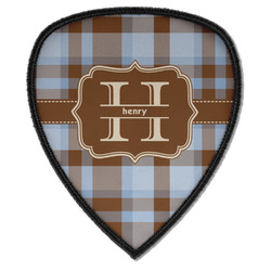 Two Color Plaid Iron on Shield Patch A w/ Name and Initial