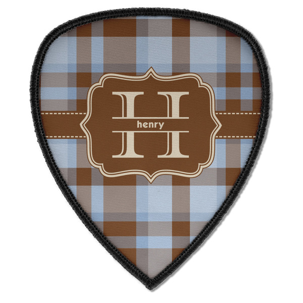 Custom Two Color Plaid Iron on Shield Patch A w/ Name and Initial