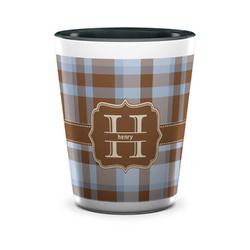 Two Color Plaid Ceramic Shot Glass - 1.5 oz - Two Tone - Set of 4 (Personalized)