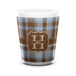 Two Color Plaid Ceramic Shot Glass - 1.5 oz - White - Set of 4 (Personalized)