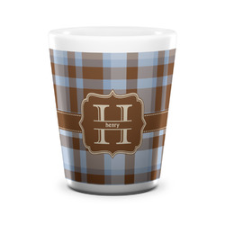 Two Color Plaid Ceramic Shot Glass - 1.5 oz - White - Set of 4 (Personalized)
