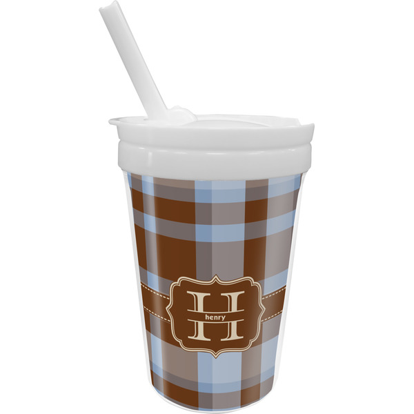 Custom Two Color Plaid Sippy Cup with Straw (Personalized)