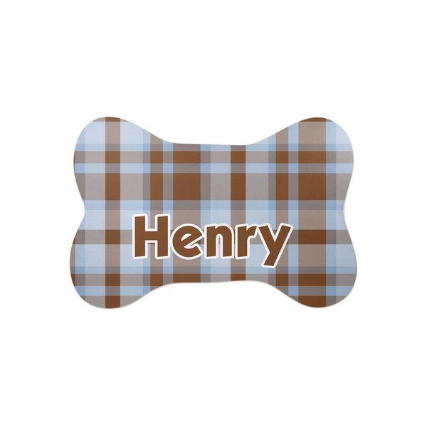 Custom Two Color Plaid Bone Shaped Dog Food Mat (Small) (Personalized)