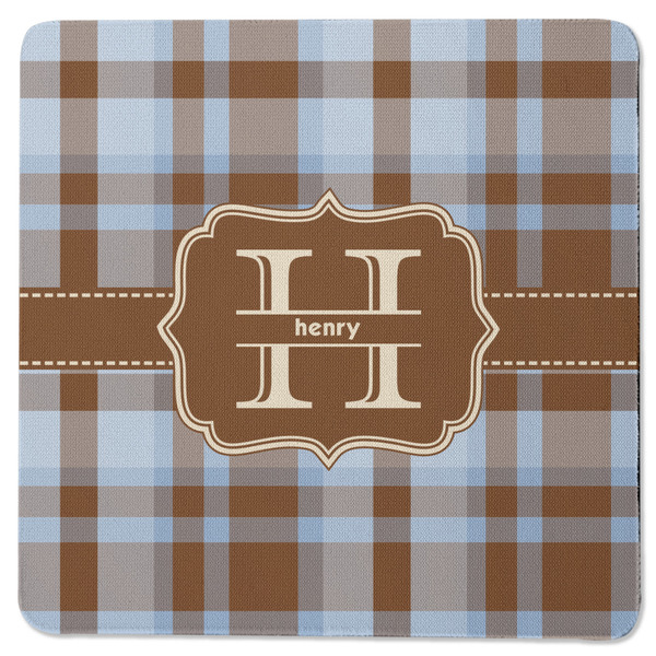 Two Color Plaid Square Coaster Rubber Back - Single