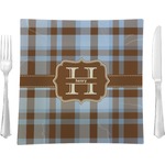 Two Color Plaid 9.5" Glass Square Lunch / Dinner Plate- Single or Set of 4 (Personalized)