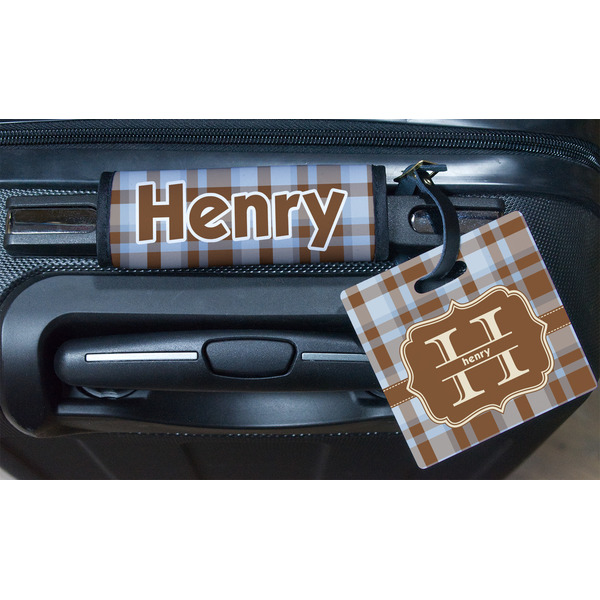 Two Color Plaid Square Luggage Tag & Handle Wrap - In Context