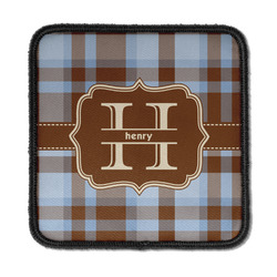 Two Color Plaid Iron On Square Patch w/ Name and Initial