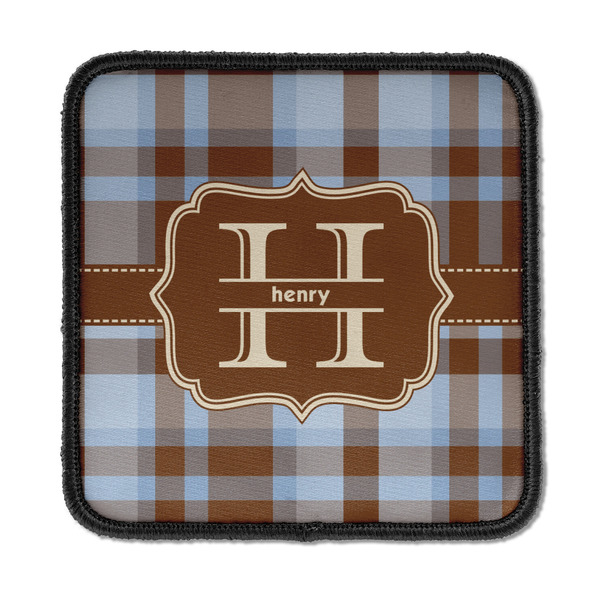 Custom Two Color Plaid Iron On Square Patch w/ Name and Initial