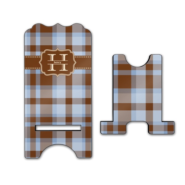 Two Color Plaid Stylized Phone Stand - Front & Back - Large
