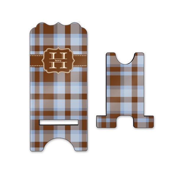Two Color Plaid Stylized Phone Stand - Front & Back - Small