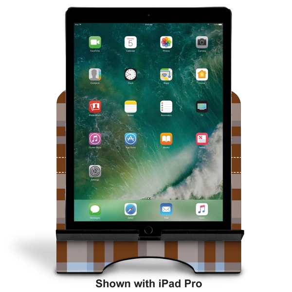 Two Color Plaid Stylized Tablet Stand - Front with ipad