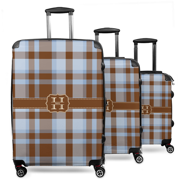 Custom Two Color Plaid 3 Piece Luggage Set - 20" Carry On, 24" Medium Checked, 28" Large Checked (Personalized)
