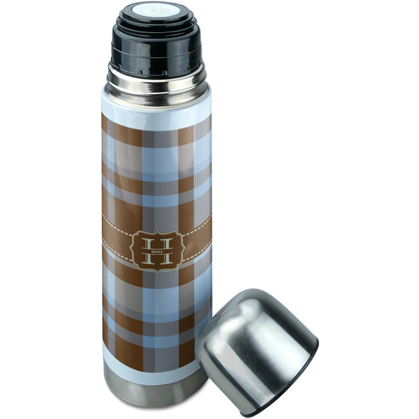 Two Color Plaid Thermos - Lid Off