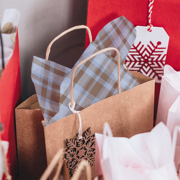 Two Color Plaid Tissue Paper - In Gift Bag