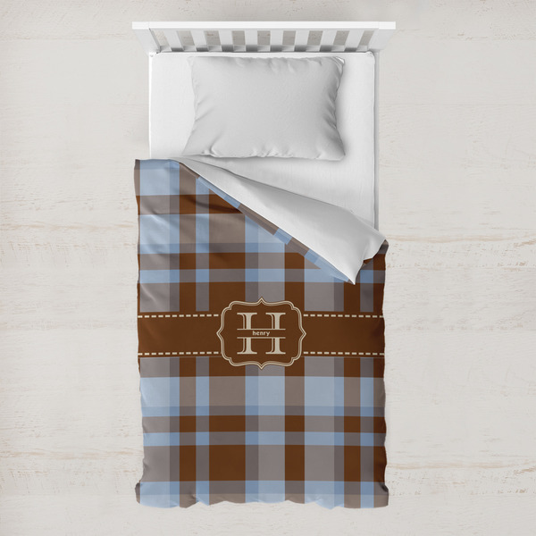 Custom Two Color Plaid Toddler Duvet Cover w/ Name and Initial