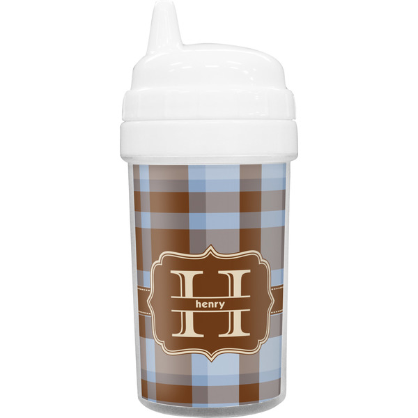 Custom Two Color Plaid Toddler Sippy Cup (Personalized)