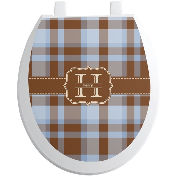 Custom Two Color Plaid Toilet Seat Decal - Round (Personalized)
