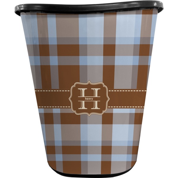 Custom Two Color Plaid Waste Basket - Double Sided (Black) (Personalized)