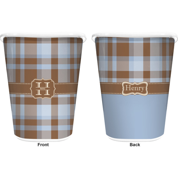 Two Color Plaid Trash Can White - Front and Back - Apvl