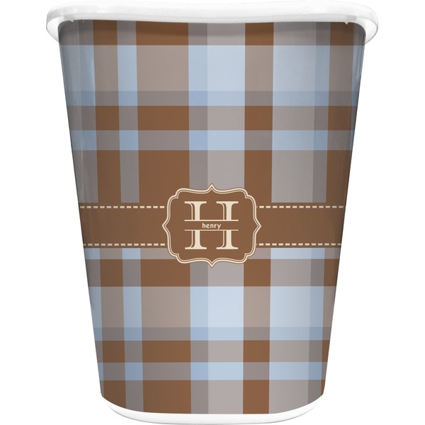 Custom Two Color Plaid Waste Basket - Single Sided (White) (Personalized)