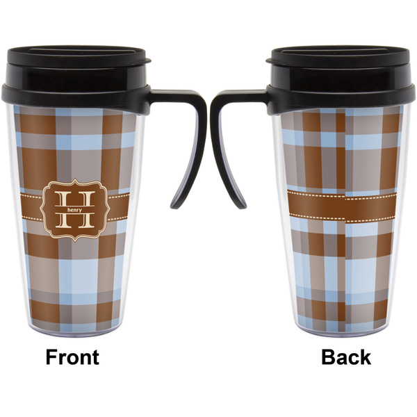 Two Color Plaid Travel Mug with Black Handle - Approval