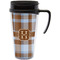 Two Color Plaid Travel Mug with Black Handle - Front