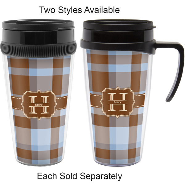 Two Color Plaid Travel Mugs - with & without Handle