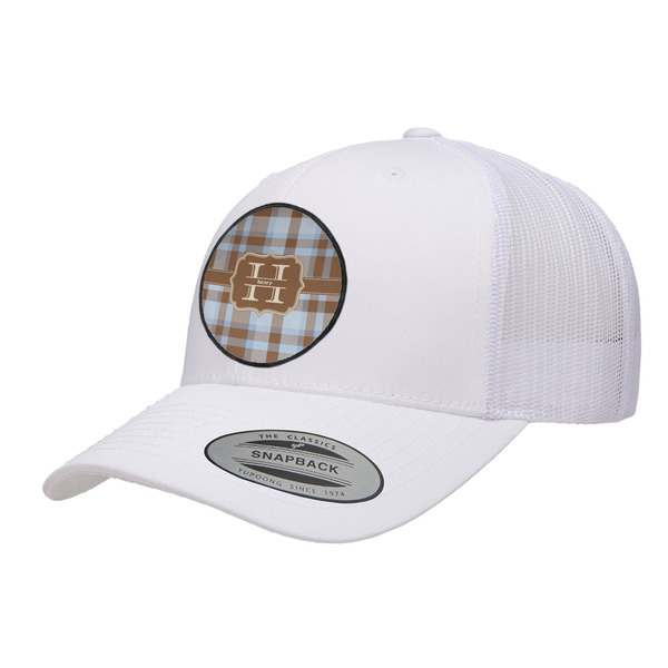 Custom Two Color Plaid Trucker Hat - White (Personalized)