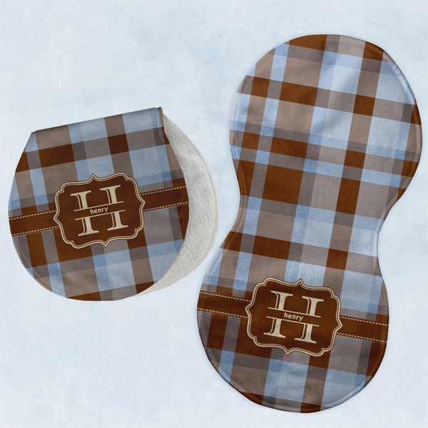 Two Color Plaid Two Peanut Shaped Burps - Open and Folded