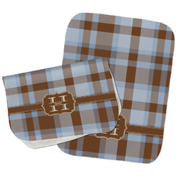 Two Color Plaid Burp Cloths - Fleece - Set of 2 w/ Name and Initial